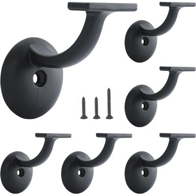 Hand Rail Bracket, Heavy Duty Stair Support For Home Or Office Stairways Handrail, Matte Black 6 Pack
