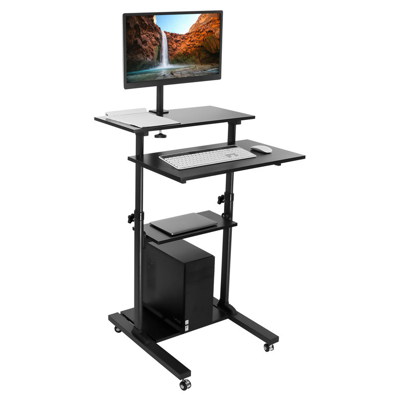 Mount-It! Mobile Stand Up Desk, Height Adjustable Computer Work Station Rolling Presentation Cart