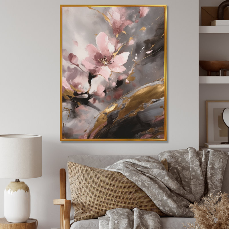 Pnk Blushng Cherry Blossom - impression, H 32 po x l 16 po x P 1 po, Cadre flottant doré