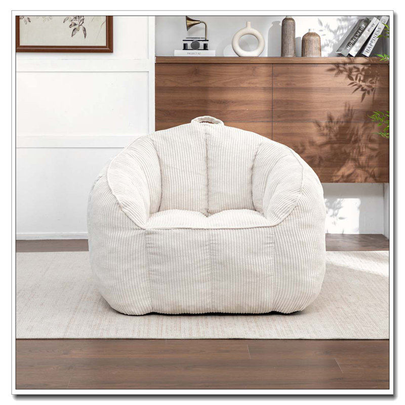 Grand fauteuil à billes en velours côtelé avec accoudoirs Comfy, Beige