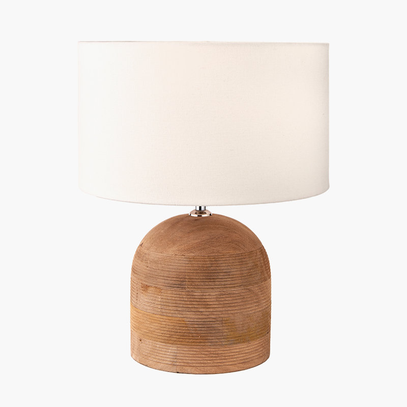 Wood Table Lamp, White, Brown, 18.11" H x 13.78" W x 13.78" D