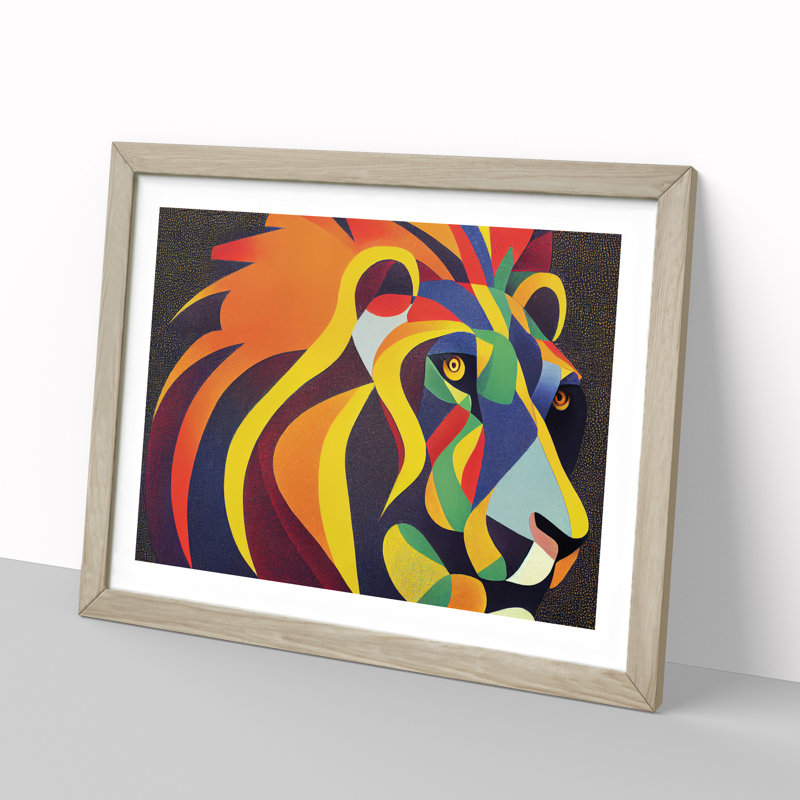 An Abstract Lion - Framed Print, 46cm H x 64cm W x 2cm D, Oak
