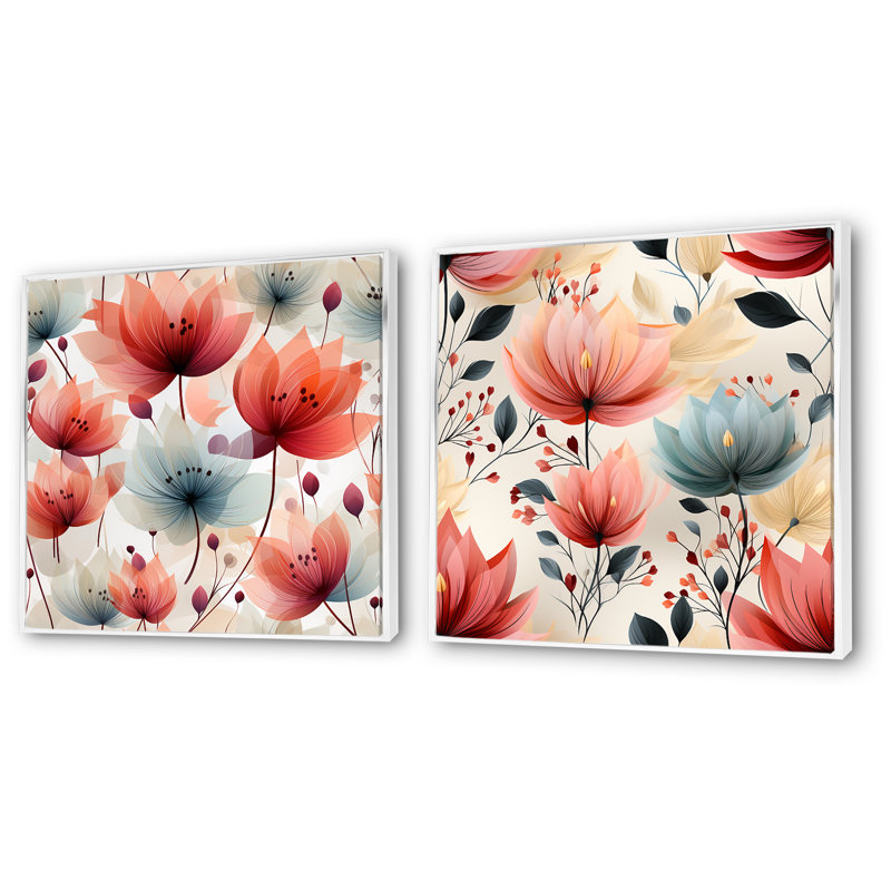 Gaspard - ensemble de 2 impressions sur toile florales, Cadre blanc, H 16 po x l 33 po x P 1 po