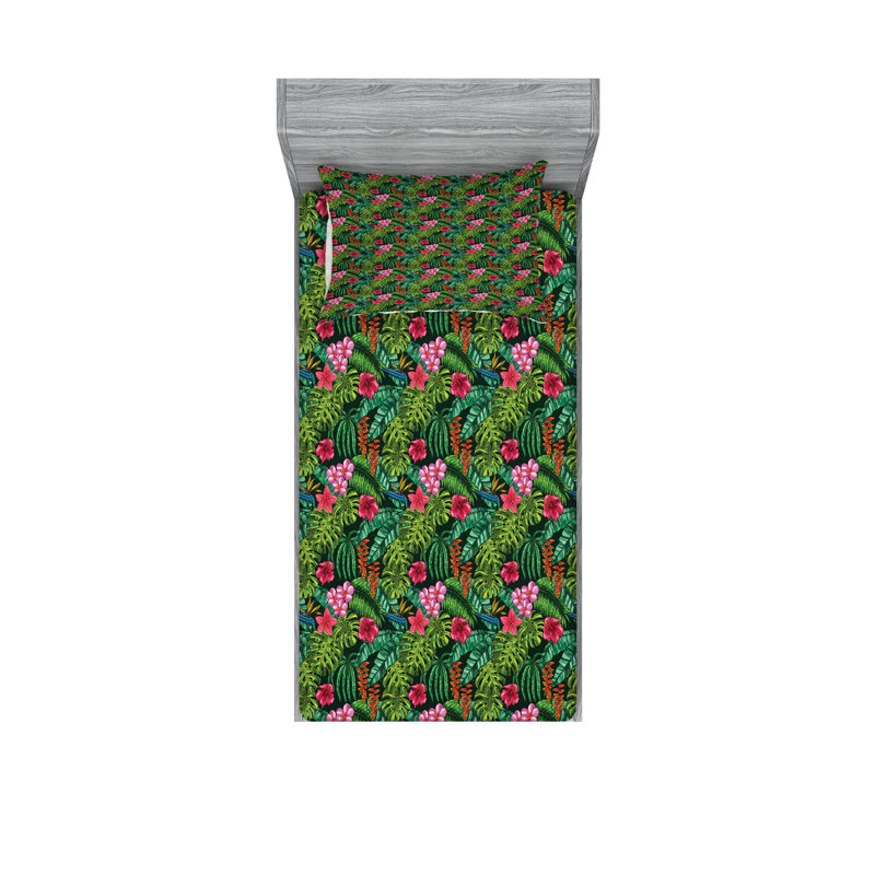 Multicolore drap-housse et coussin décoratif Ambesonne, Ensemble de draps pour lit simple TG + 3 articles 