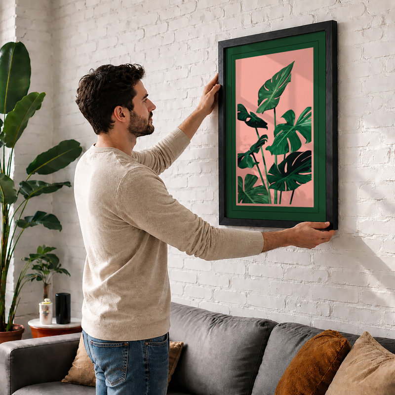 Potted Monstera Botanical - Framed Print, A3 - 42.0 x 29.7 cm, White