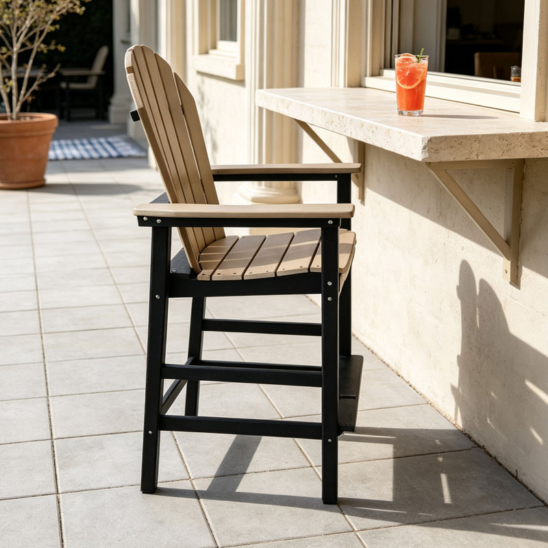 Tabouret de bar en PEHD Adirondack, Noir gris