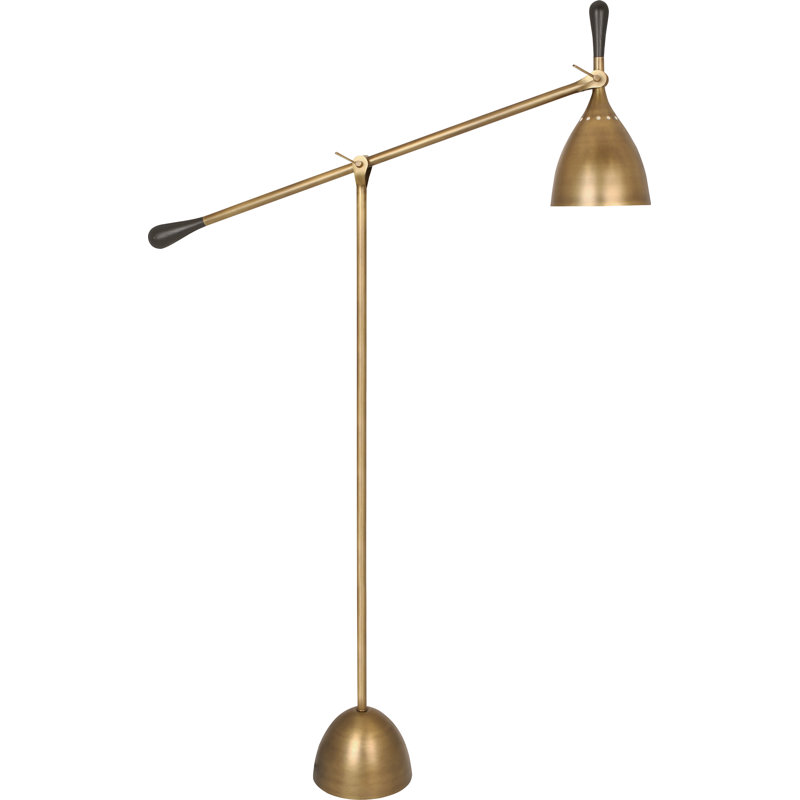 Mid-Century Modern Adjustable Warm Brass Floor Lamp with Dark Walnut Accents