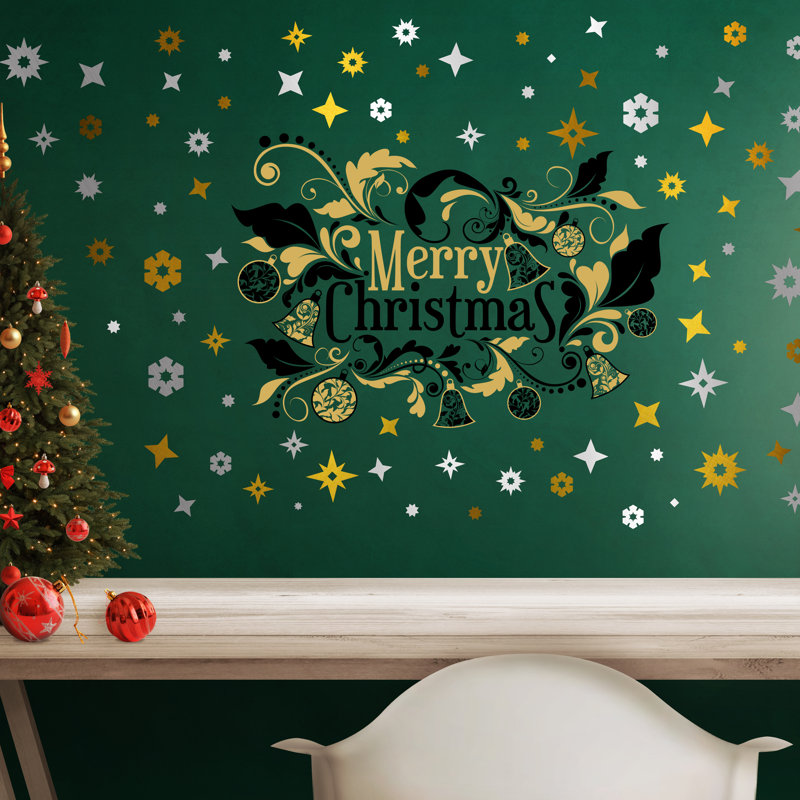 Elegant with Metalic Snowflakes Christmas Wall Sticker, Gold/Silver