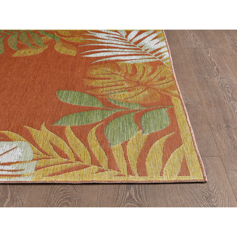 Dahlia Tropical Border Machine Woven Performance Area Rug - Ivory/Rust - 6'7" x 9', 6'7" x 9'