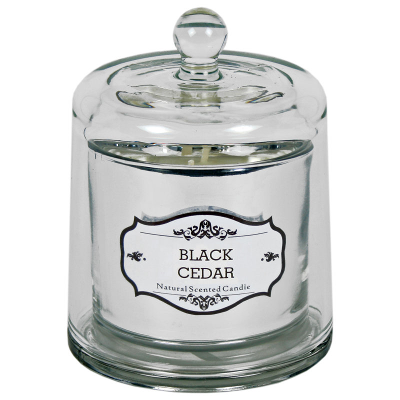 Black Cedar Scented Jar Candle with Glass Holder, 14.5" H x 10.5" W x 10.5" D