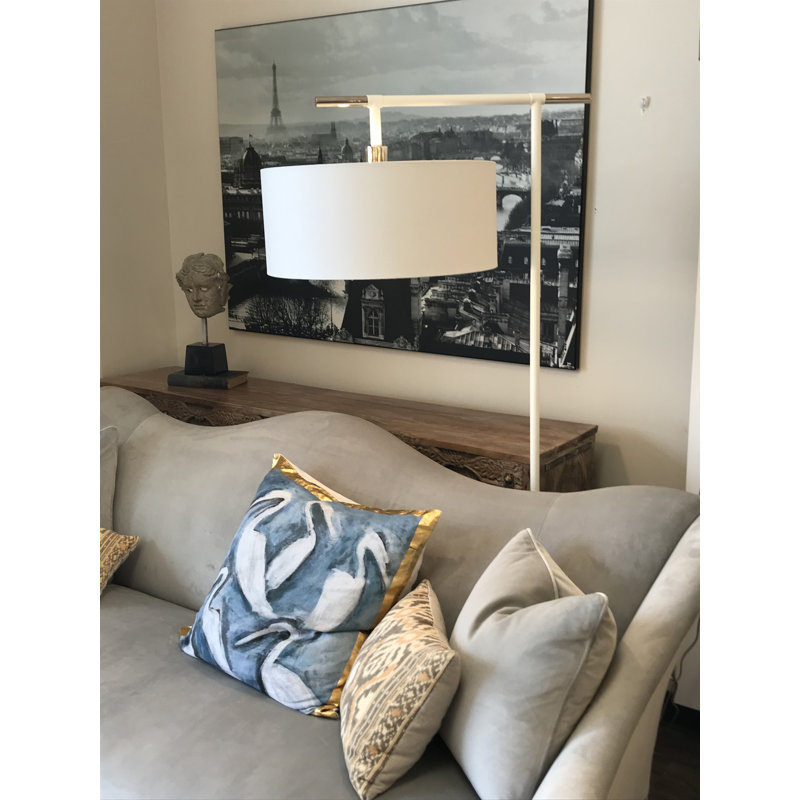 Lampe sur pied 64 po Isler, Nickel poli / blanc