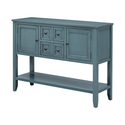 Ample Storage Vintage Console Table with Four Small Drawers and Bottom Shelf for Living Rooms, Entrances and Kitchens