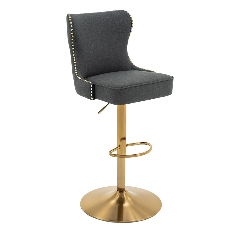 Jiar Swivel Upholstered Adjustable Height Counter Stool with Metal Frame,Dark Gray Bar Stools , Dark Gray, Gold