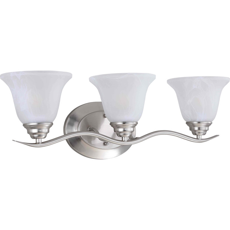 Trinidad 3-Light Indoor Brushed Nickel Bath or Vanity Wall Mount with Alabaster Glass Bell Shades, Brushed Nickel