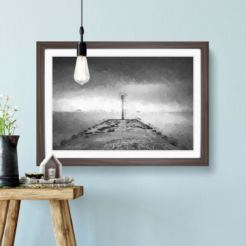 Sea View from Weymouth Dorset in Abstract - Picture Frame Graphic Art Print, 50cm H x 76cm W x 2cm D, Walnut