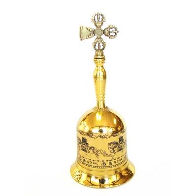 Croix en forme de cloche Vajra avec des images de cheval de vent - Sculpture Dorje
