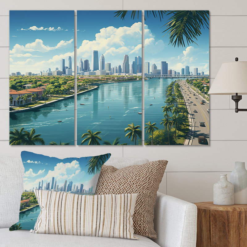 «Miami Sunshines State III», reproduction sur toile 3 pièces, H 28 po x l 36 po x P 1 po