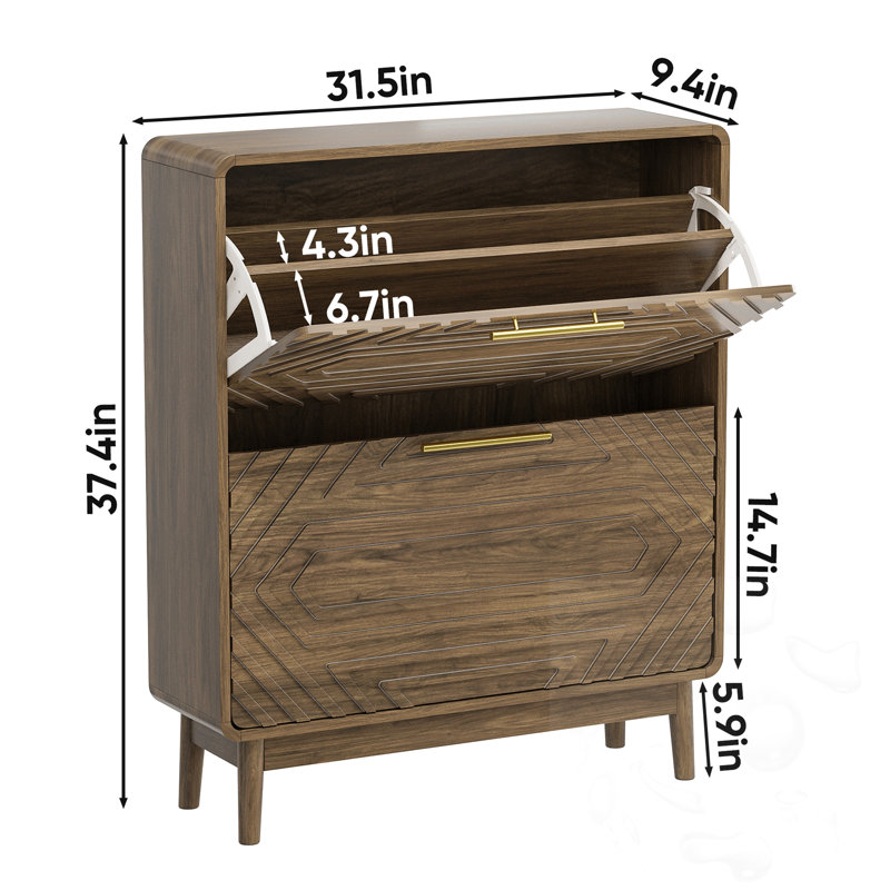 Armoire à chaussures autoportante en bois avec 2 tiroirs rabattables