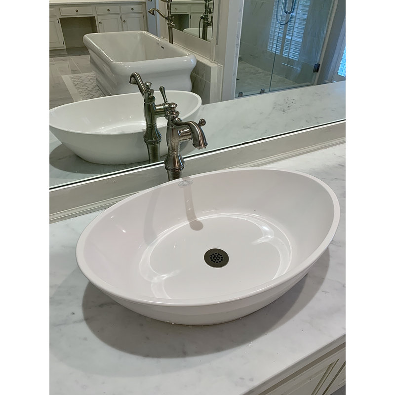 Polished White Handmade Oval Vessel Bathroom Sink