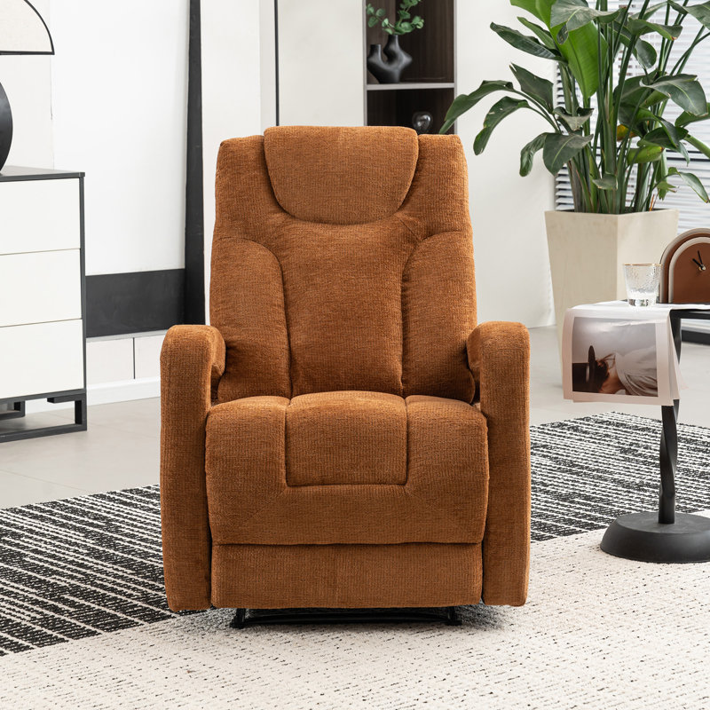 Berdean Upholstered Pushback Manual Recliner, Orange