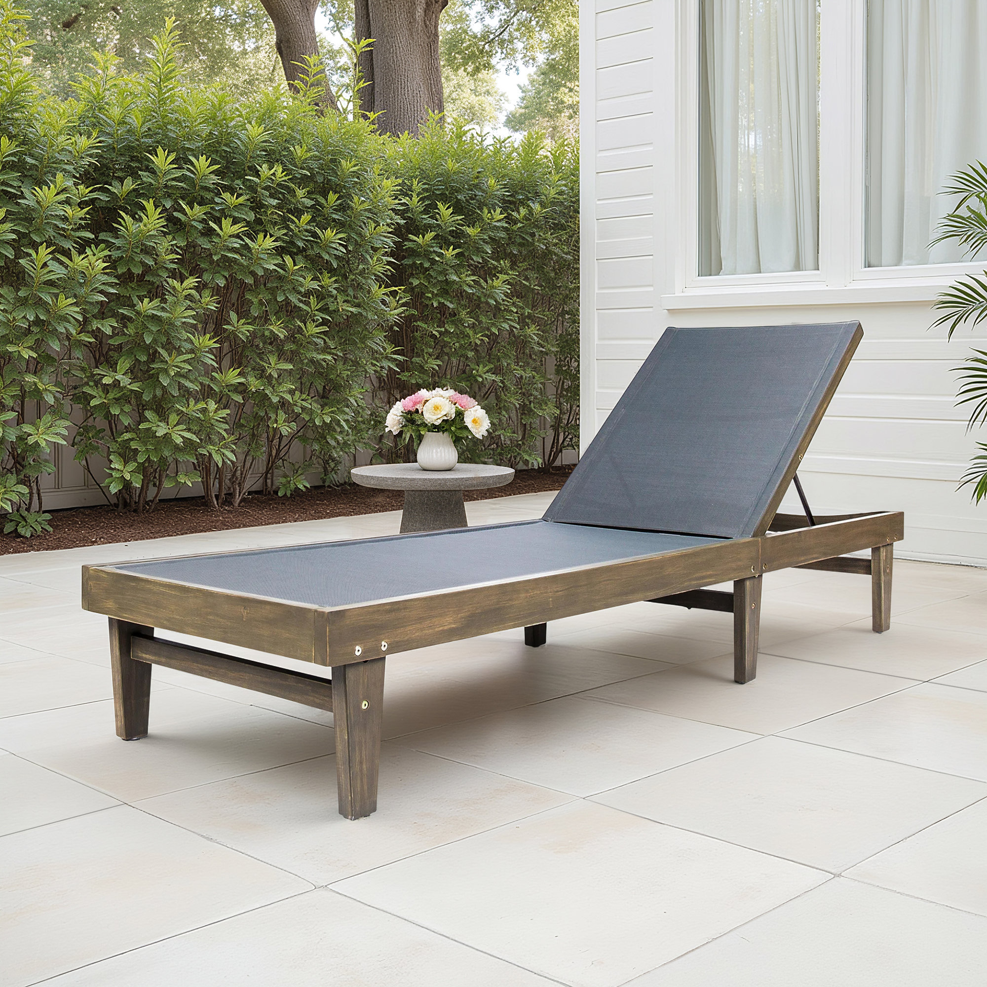 Scheiner 24'' Outdoor Acacia Chaise Lounge, Gray
