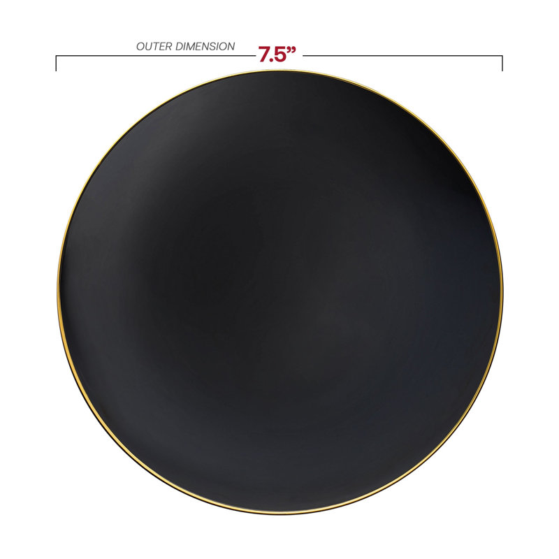 Ensemble de 120 couverts ronds jetables en plastique biologique noir à bordure dorée