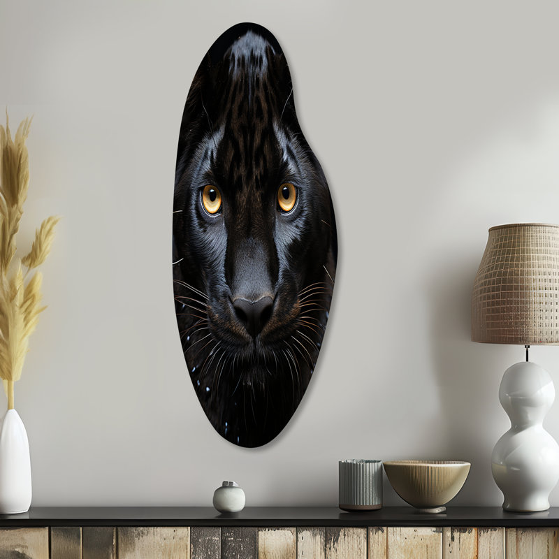 Décoration murale noire et blanche panthère vibrante, H 38 po x l 15 po