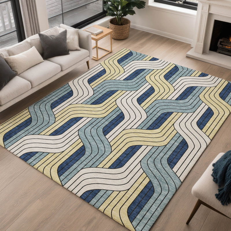 Tapis Mid-Century moderne lavable à la machine intérieur / extérieur Lockway ACN2422, Rectangle 2 pi 6 po x 3 pi 10 po