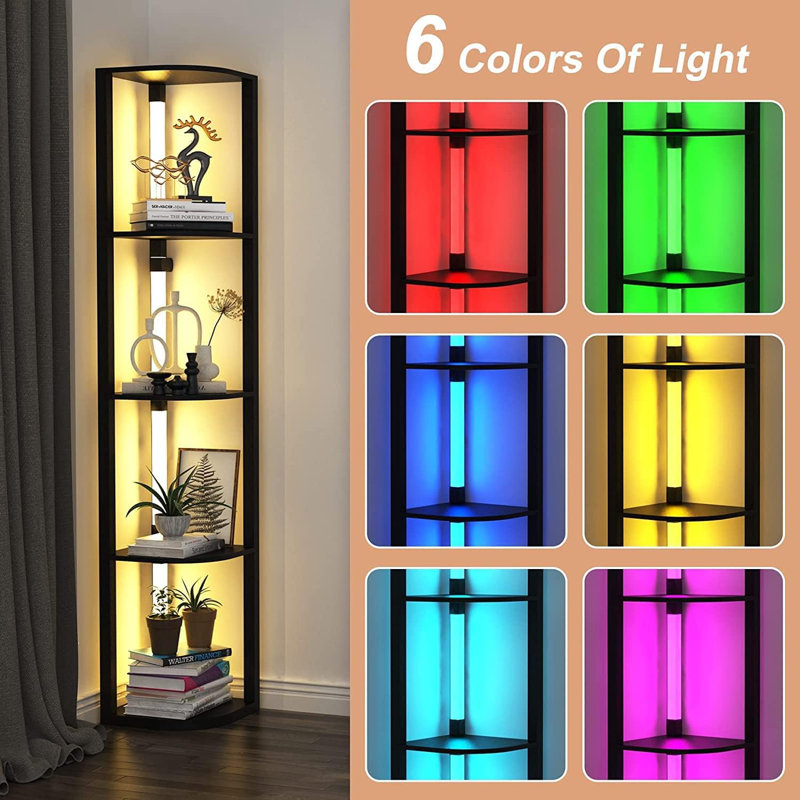 Corner Shelf with Light, Modern Home Decor Stand Floor Lamps with Storage Shelves for Collectibles