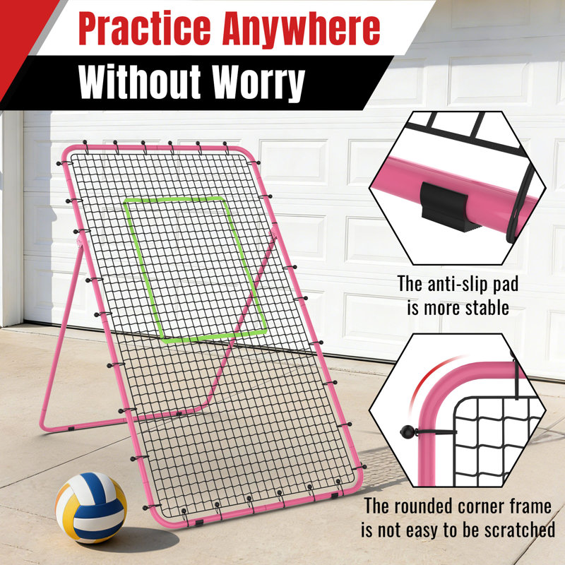 Filet de rebond ajustable 7 pi x 4 pi - filet d'entraînement pliable avec 2 filets de rechange, structure en acier, équipement d'entraînement portatif pour les sports d'intérieur et d'extérieur