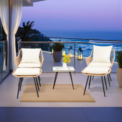 Ensemble bistro 5 pièces pour patio avec repose-pieds, mobilier en rotin PE pour balcon, porche - imperméable et confortable, jaune, beige
