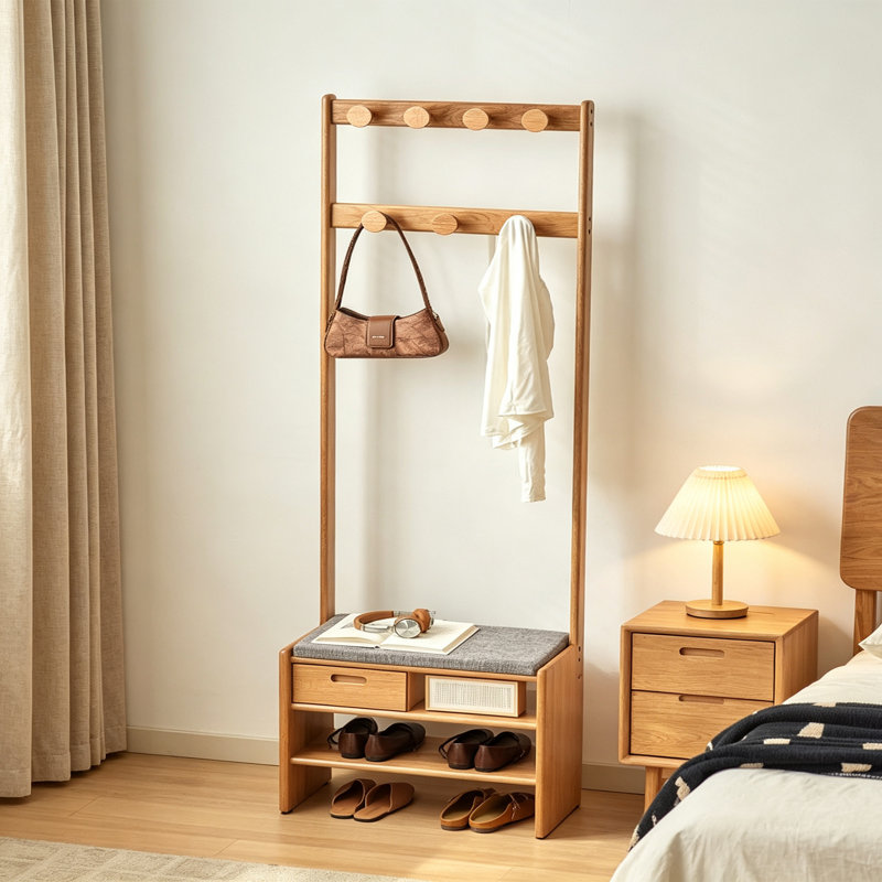 Solid Oak Multifunctional Hallway Coat Rack