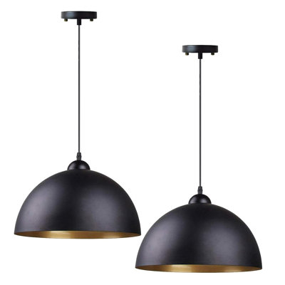 2 - Light 12" Industrial Pendant Light with Black Metal Dome Shape for Kitchen Island Dining Room