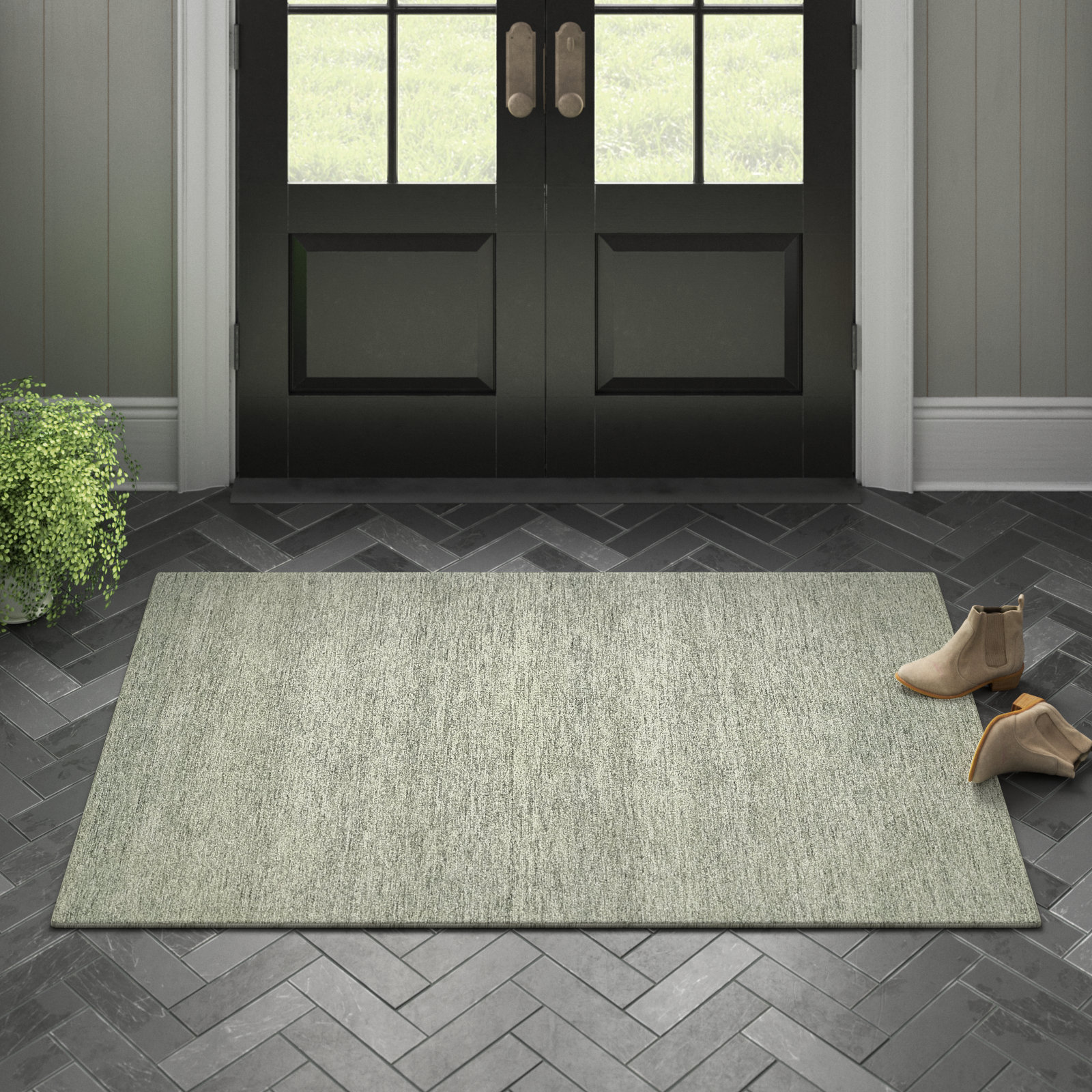 Isiah Sage Beige Hand-Tufted Wool Rug, Rectangle 3'6" x 5'6"