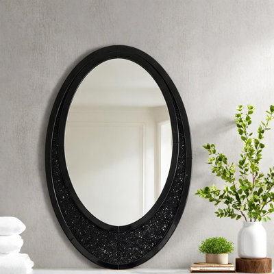 Modern Crushed Diamond Oval Wall & Accent Mirrors, Black MDF Glass