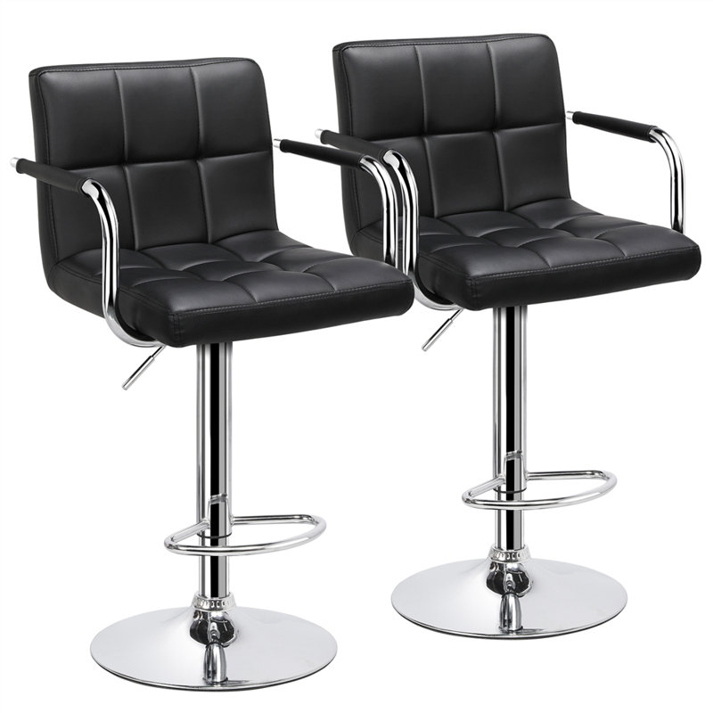 Pete Swivel Upholstered Adjustable Height Counter Stool with Metal Frame, Black