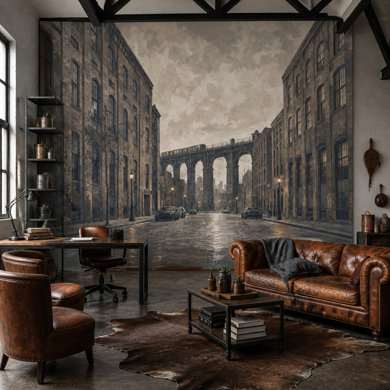 Murale de bâtiments industriels en brique urbain, 120 po x 96 po, Non tissé