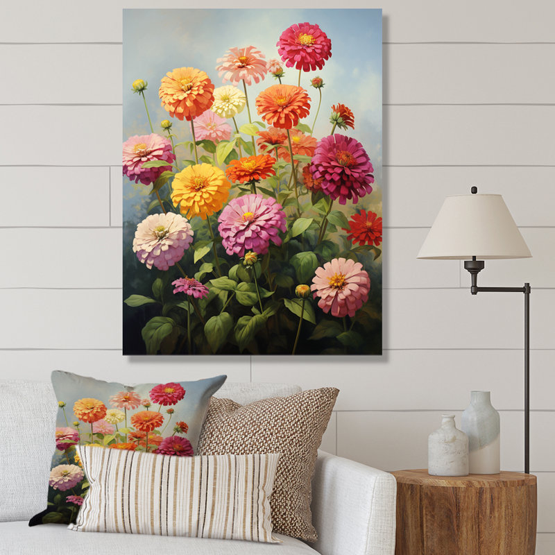 Zinnias Romantic Impression, reproduction d'art sur toile, Toile tendue, H 32 po x l 24 po