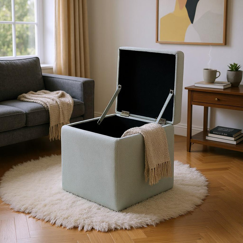 Storage Ottoman in Cotton Linen & Corduroy Options, 16.5"x16.5"x17.3", 18.7lbs - Footrest & Seat, Gray Cotton/Linen
