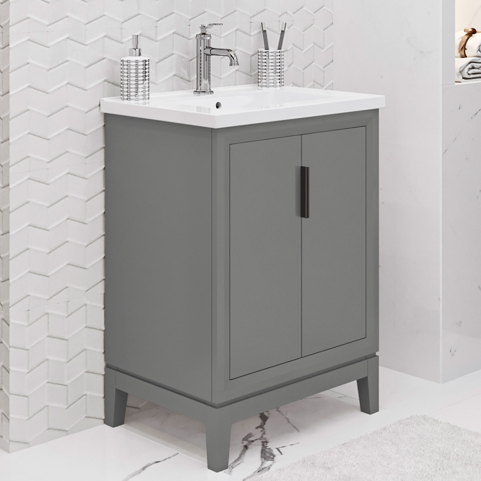 Finck 24.2'' Single Bathroom Vanity, Cashmere Gray, Matte Black