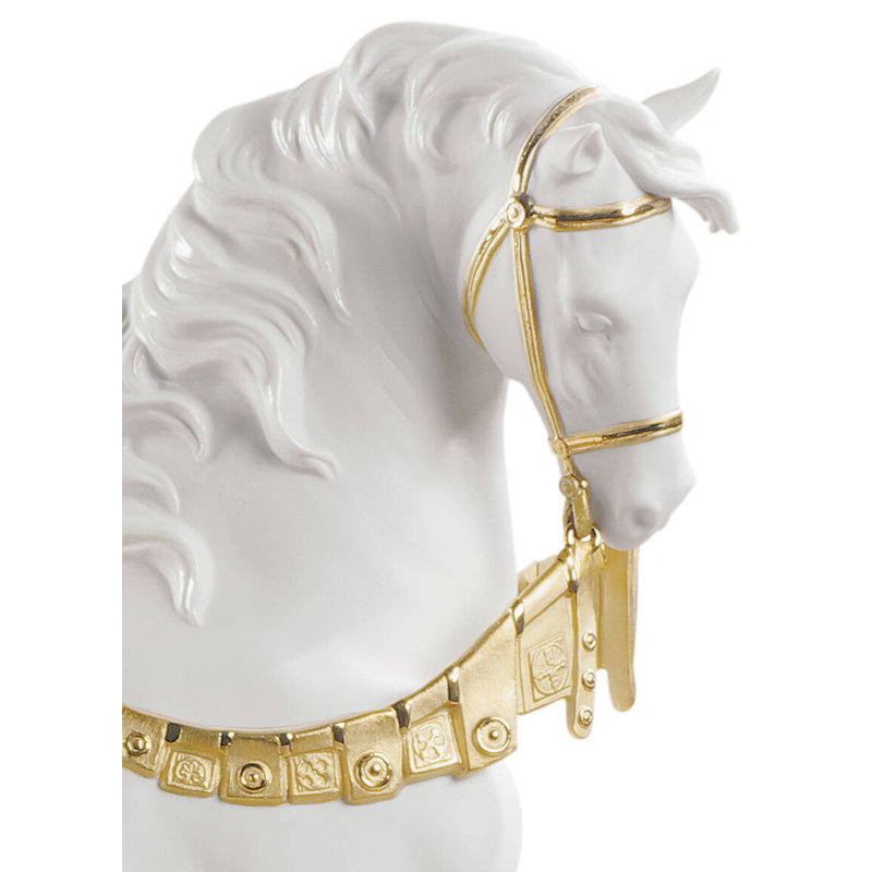 Regal Steed Figurine, Gold/White