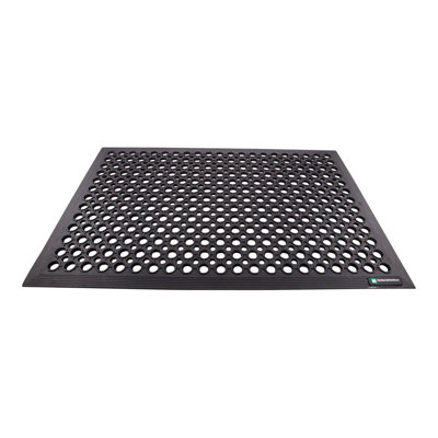 Restaurantware-Serve Secure 36 x 24 Inch Restaurant Floor Mat, 1 Beveled Edge Drainage Mat - With Holes, No-Slip, Black Rubber Bar Floor Mat, Heavy-Duty, Easy To Clean