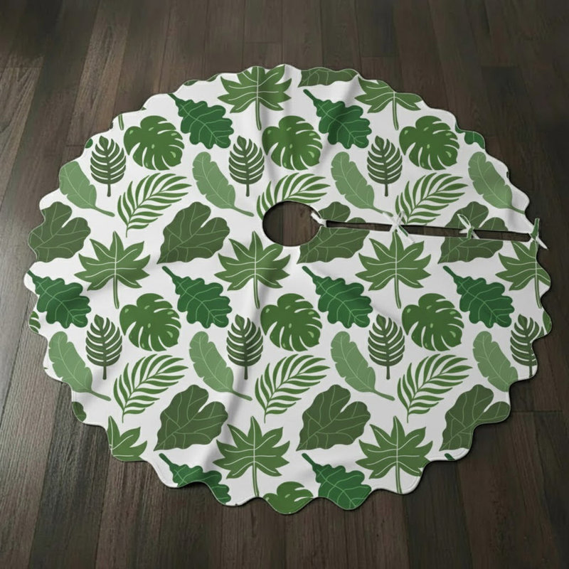 Jupe d'arbre de Noël imprimée Leaves Collection - 54 po de diamètre, Blanc / vert palmier