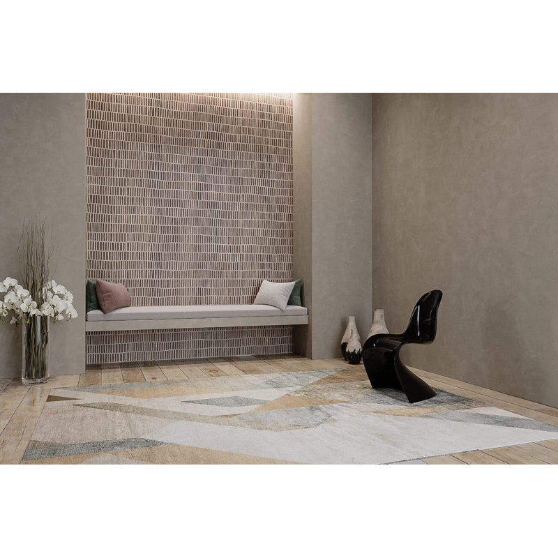 Delano Abstract Area Rug in Beige/Natural/Taupe/White, Rectangle 5'6" x 8'6"