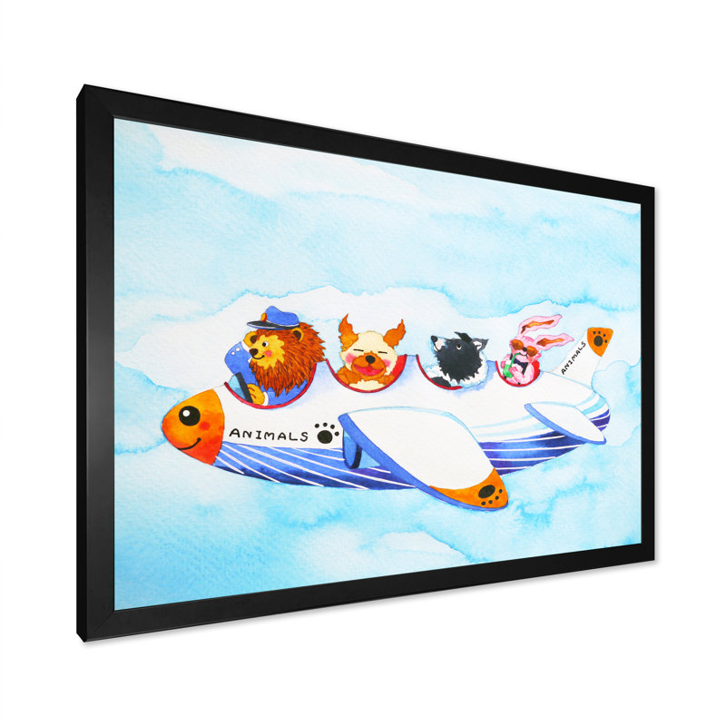Dessin d'animaux drôles d'animaux sur toile, Cadre d'angle fermé noir, H 16 po x l 32 po x P 1 po