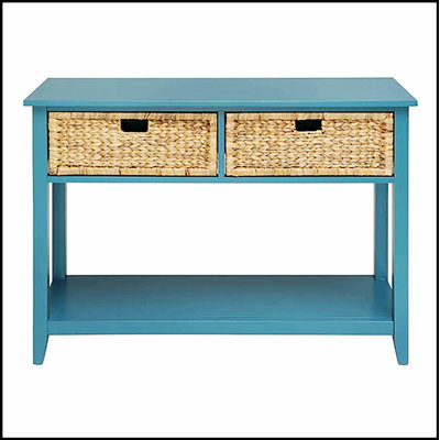 Teal Console Table with Bottom Shelf, Modern Design for Entryways and Living Rooms, Perfect for Storage and Display.