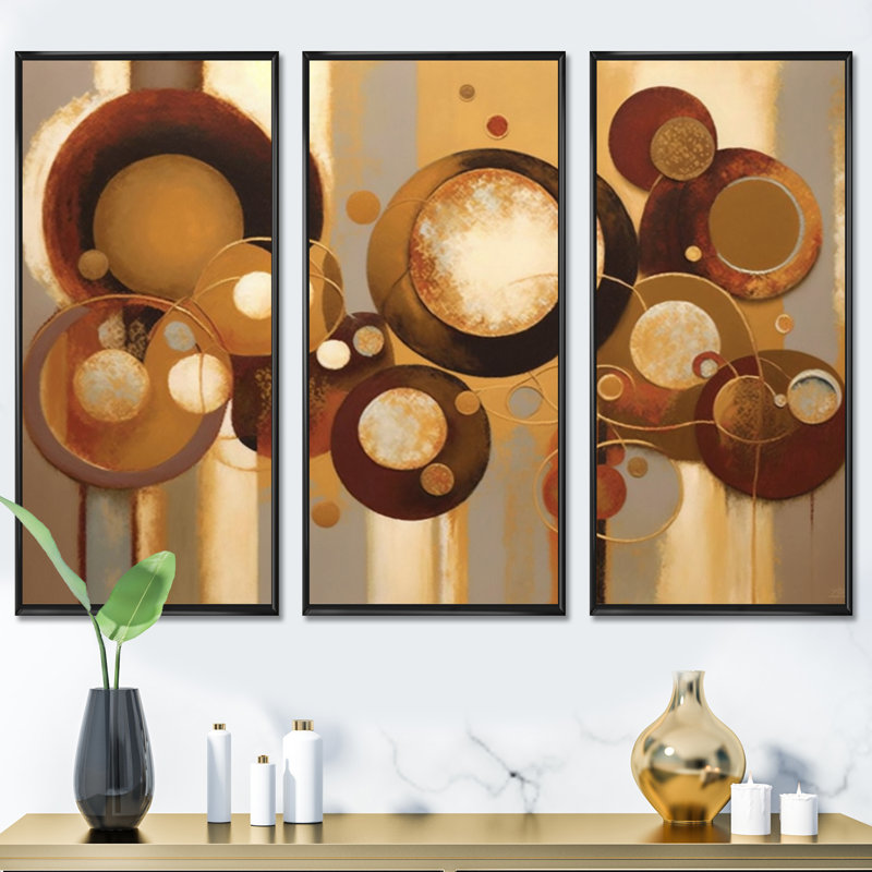 «Aged Barrel Universes IV», reproduction sur toile 3 pièces, Toile encadrée noire, H 20 po x l 36 po x P 1 po