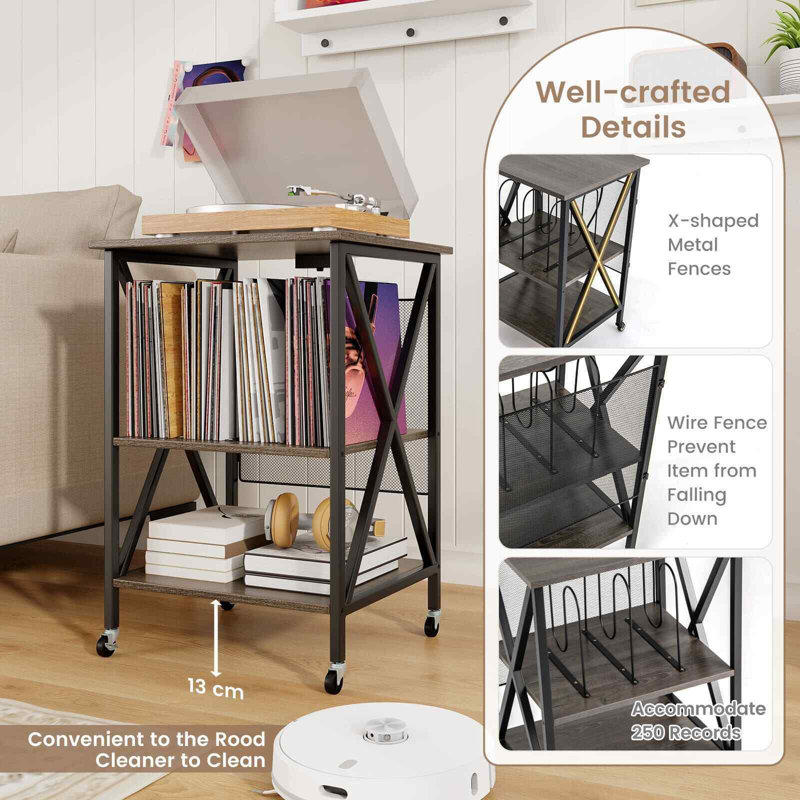 Alphonzo 52cm W Metal Bedside Table, Grey