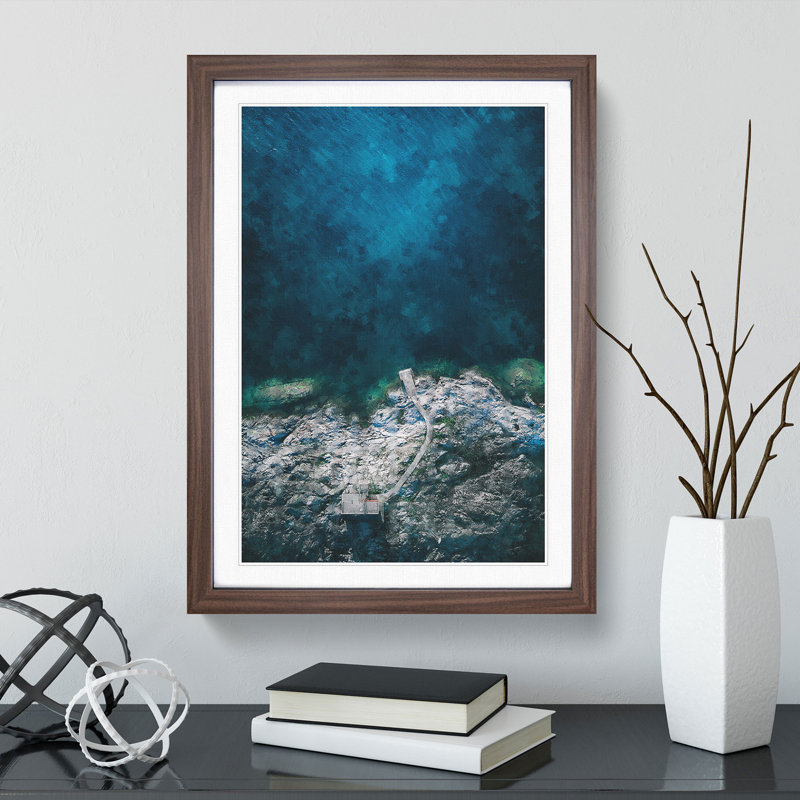 Uto Island in Sweden - Picture Frame Painting, Walnut Framed, 36cm H x 27cm W x 2cm D