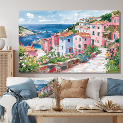 Rose, vert, charmant, Italie, bord de mer, village II - art mural Italie